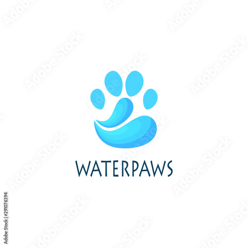 water paws logo. nature pets logo. Paws logo with water drop shapes