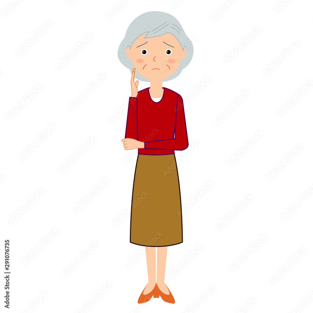 困った表情の高齢女性のイラスト 困った表情の高齢女性のイラスト