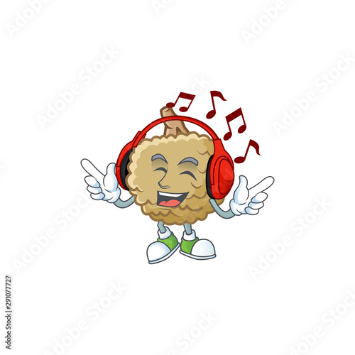 Listening music fresh marolo fruit character mascot in cartoon photo