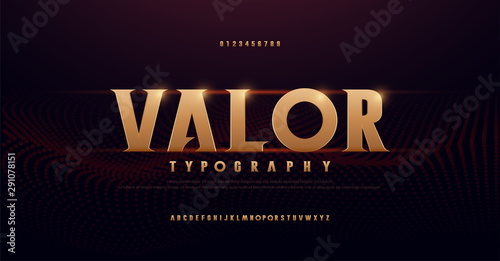 Abstract serif gold alphabet fonts. Typography modern golden for rock, music, game, future, creative, 3d font design font and number. vector illustration