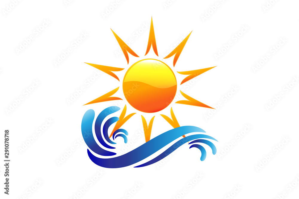 Logo sun and swirly beach waves vector mage design Logo sun and swirly beach waves vector mage design