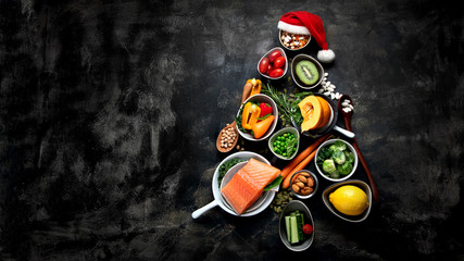 Christmas tree made of healthy food