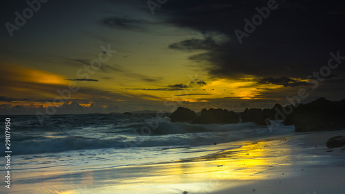 sunset over the sea at Marina beach at Lampung province