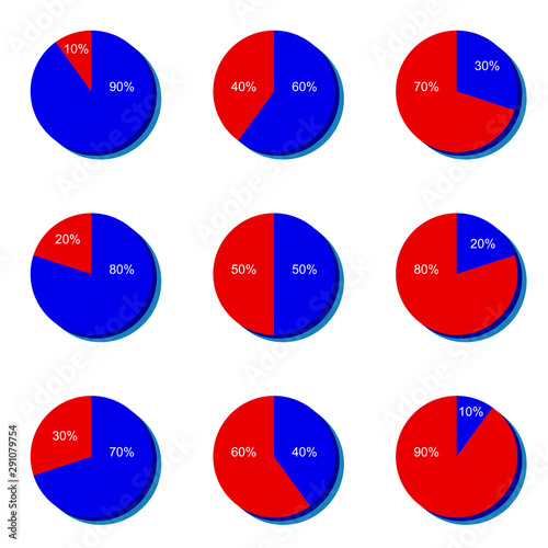 割合が10%から90%までの円グラフのイラストセット