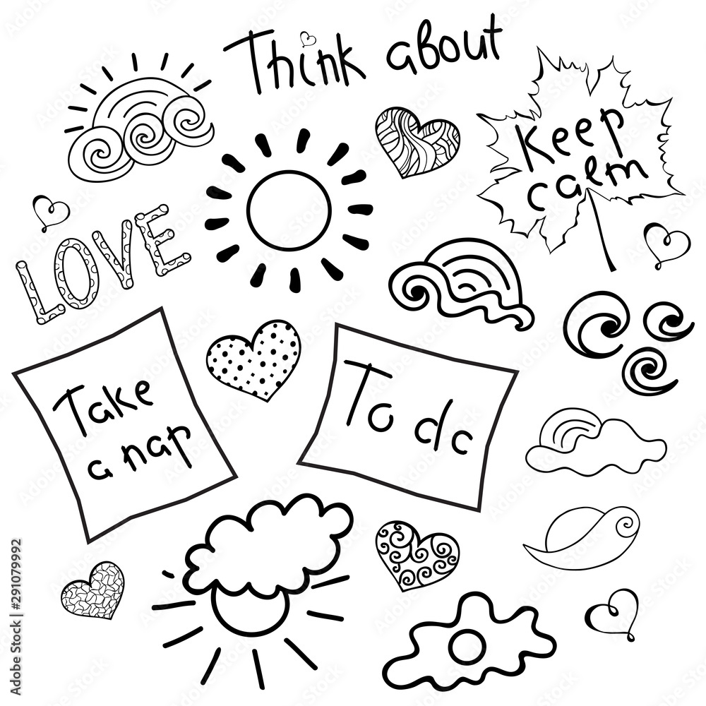 Hand drawn Set Bullet Journal Stickers For Diary Objects Helping In hand-drawn-set-bullet-journal-stickers-for-diary-objects-helping-in