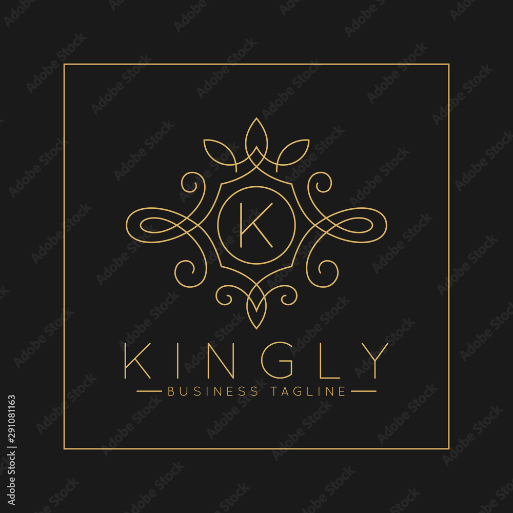 Luxurious Letter K Logo with classic line art ornament style vector