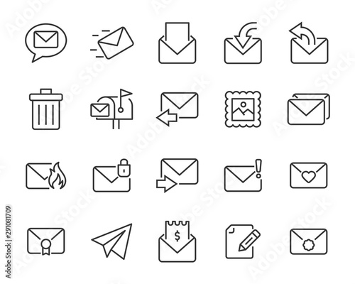 set of mail icons, share, send, email, contact, letter