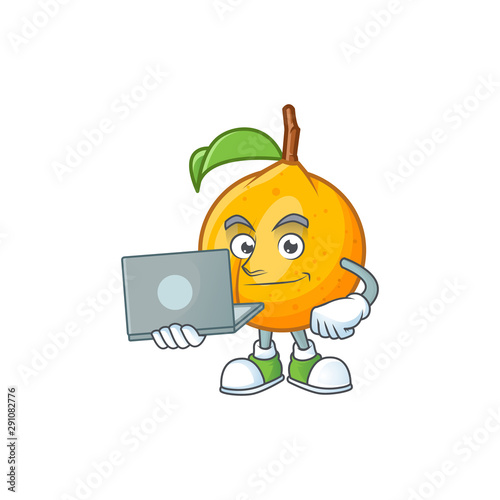 With laptop seeds nutmeg with cartoon character style