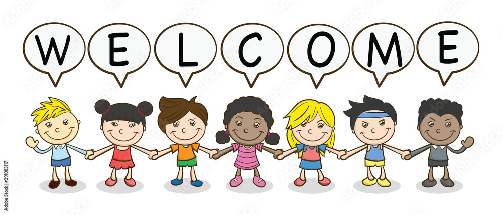 Vector Illustration Of Funny Kids Welcome Vector Illustration Of Funny Kids Welcome