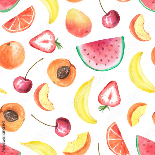 Fototapeta Naklejka Na Ścianę i Meble -  Seamless pattern with  watercolor fruits
