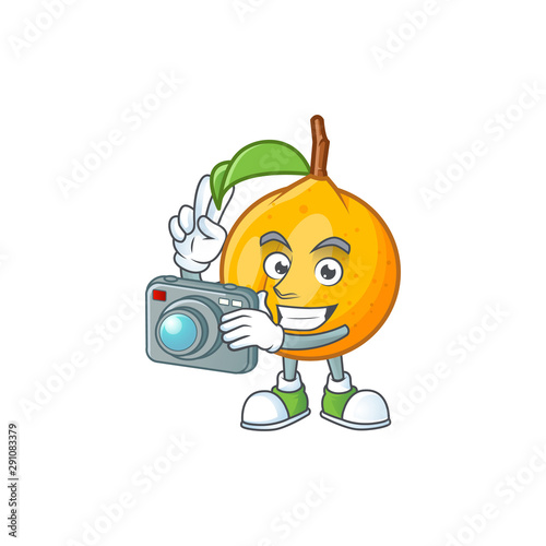 Photographer whole nutmeg character cartoon with mascot