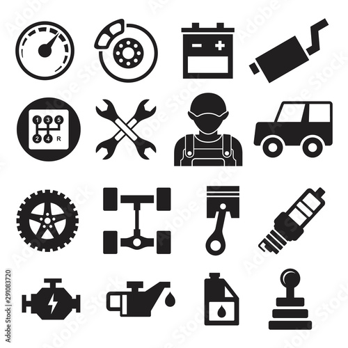 Set of silhouette vector signs with auto service icons pictogram