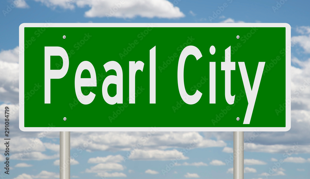 Rendering of a green road sign for Pearl City Hawaii Rendering of a green road sign for Pearl City Hawaii
