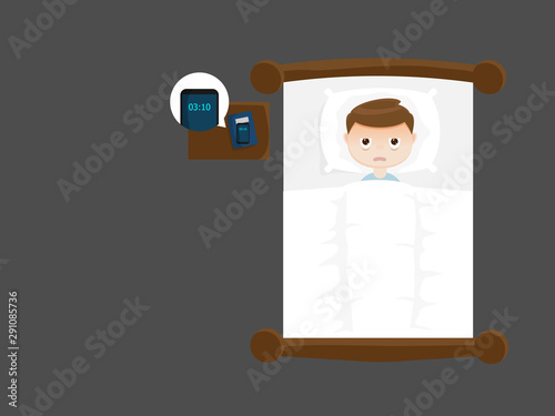 sleepless man on bed in night