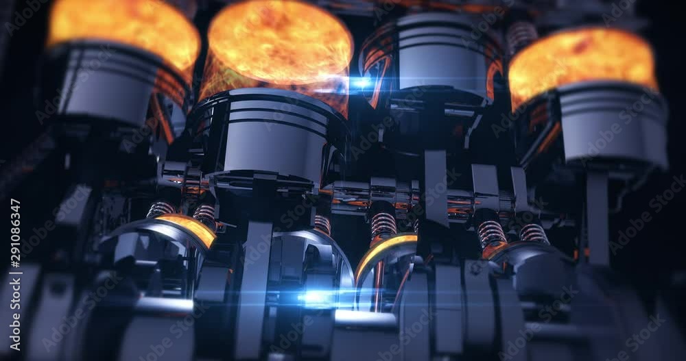 Rotating V8 Engine 3D Animation With Explosions. Pistons And Other ...