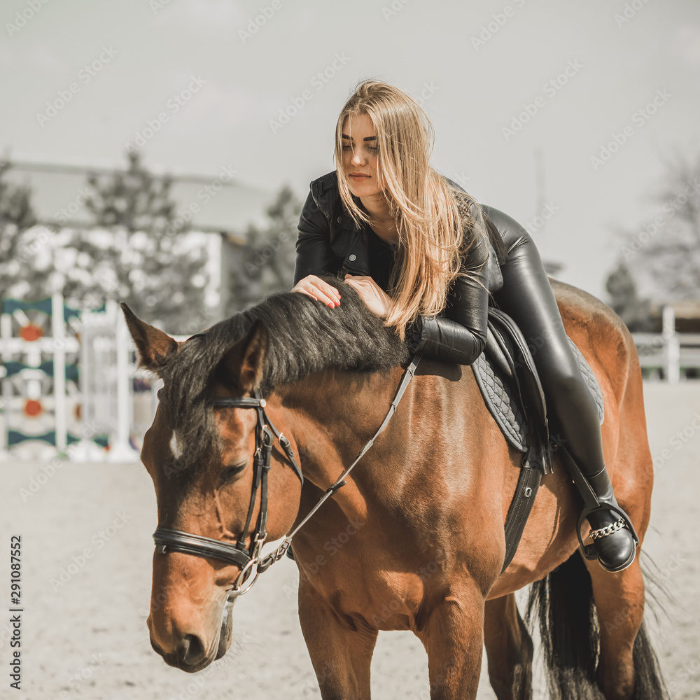 Obraz premium Woman with a horse, animals and human concept 