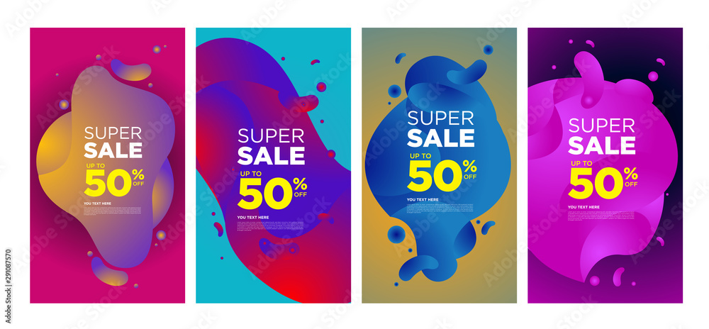 Vector Modern Fluid For Big Sale Banners Design. Discount Banner Promotion Template. Special offer and sale banner discount up to 50% template design with editable text