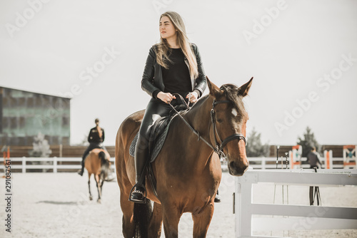 Woman with a horse, animals and human concept 