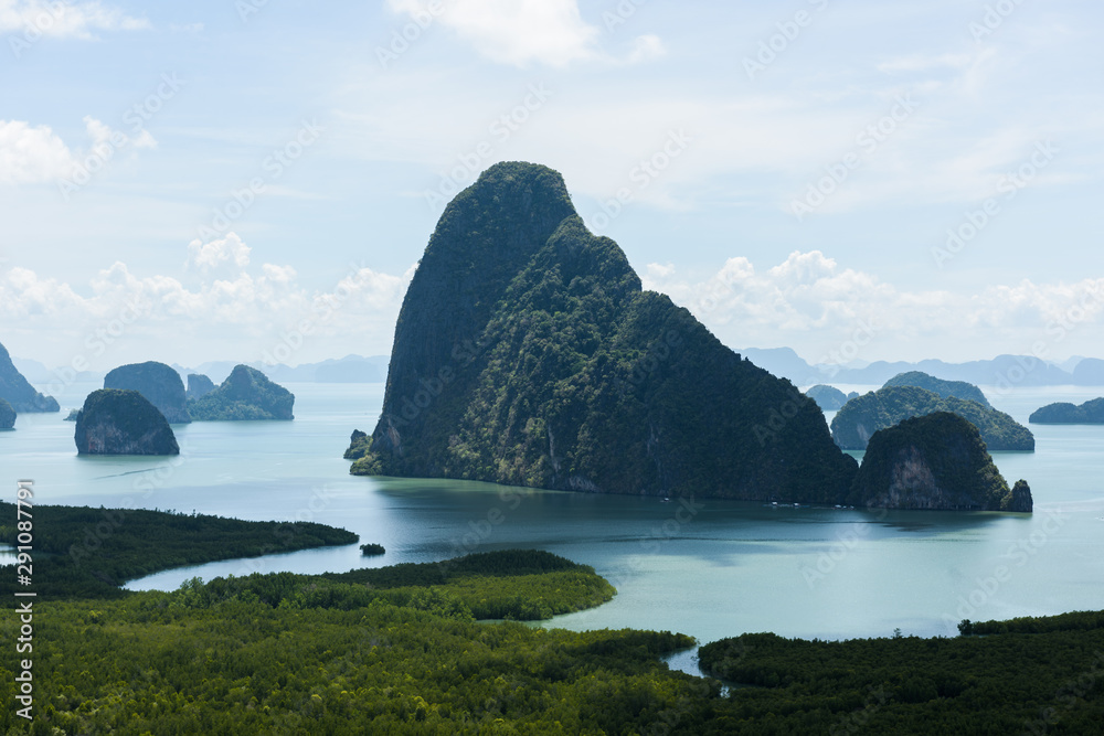 Naklejka premium Sunrise time at Samed Nang Chee mountain view point in Phang Nga Province