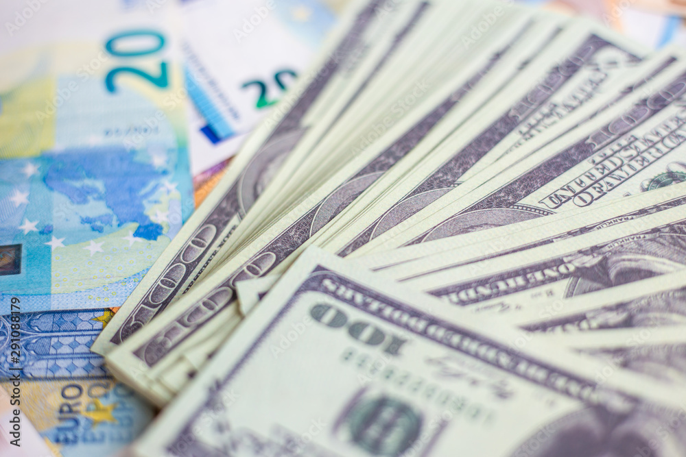 Euro money with us dollar bill compettition background Euro money with us dollar bill compettition background