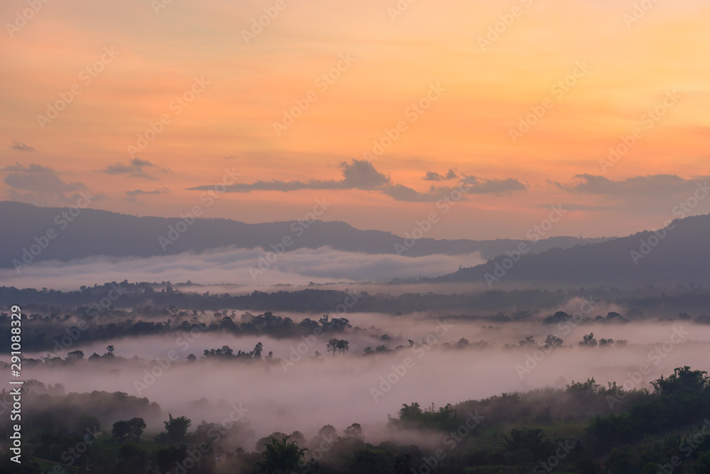 Misty Morning Sunrise at Khao Kho District, Phetchabun Province, Thailand