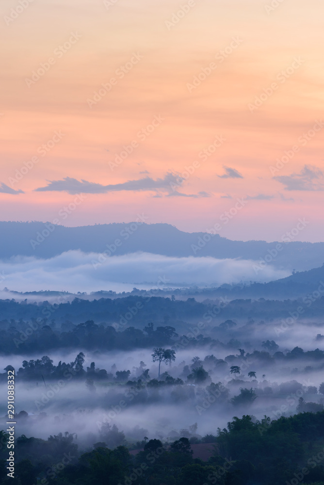 Misty Morning Sunrise at Khao Kho District, Phetchabun Province, Thailand