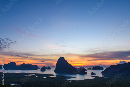 Sunrise time at Samed Nang Chee mountain view point in Phang Nga Province