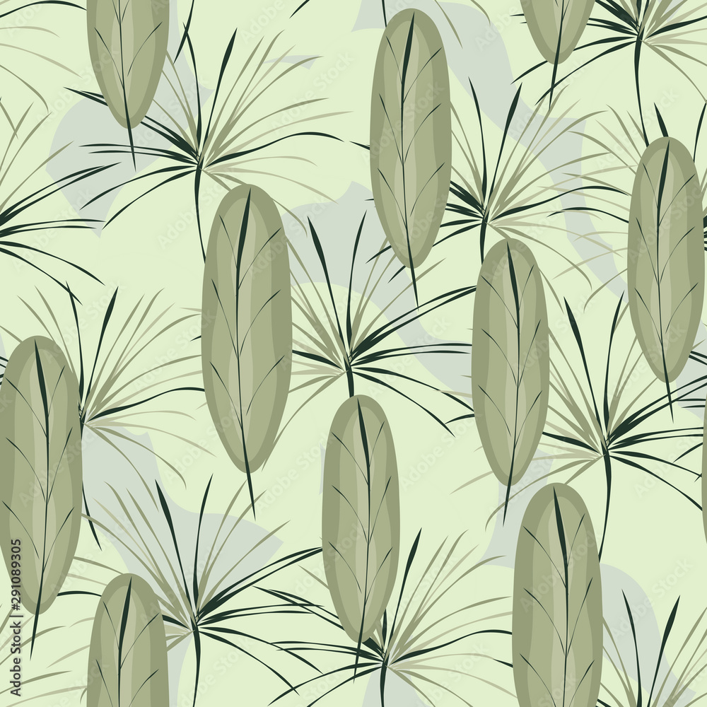 Seamless pattern with banana leaves. Tropical plants.