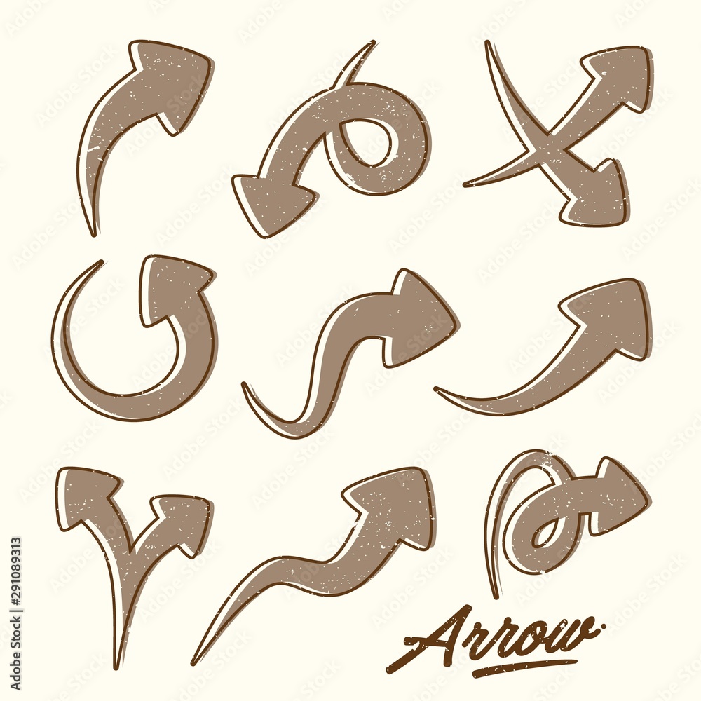 Obraz premium Vector hand drawn arrows symbol elements for your design with splash and letter arrow