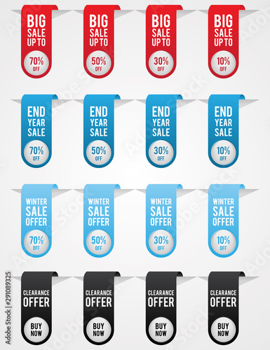 Set ribbon banner, label sticker and button sale offer for advertising with different color