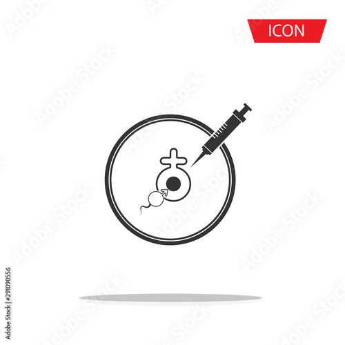 Sperm fertilizing egg icon isolated on white background.