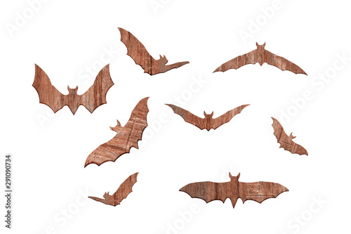 Halloween holiday concept - wooden bats isolated on white background.