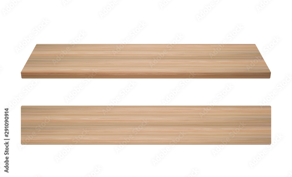 Brown pine wood board isolated on white background.
