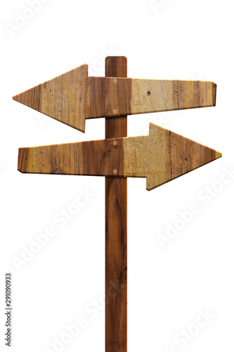Wooden arrow sign isolated on white background