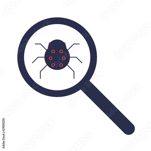 Magnifying glass searching for viruses, malware, software bugs