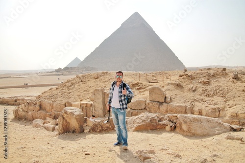 Man with the Egypt pyramids view