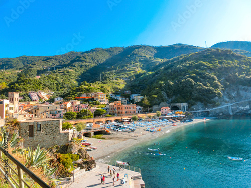 Panorama of Monterosso al Mare Beach, in summer season