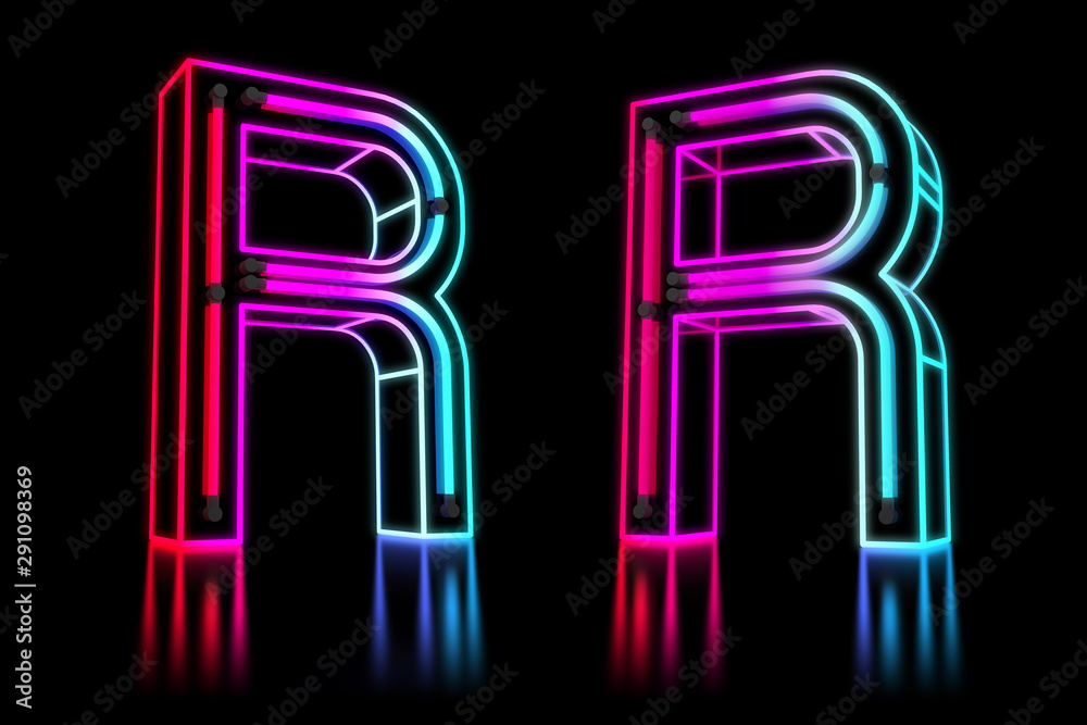 Glowing Colorful Neon Alphabet. 3d rendering illustration. Glowing Colorful Neon Alphabet. 3d rendering illustration.
