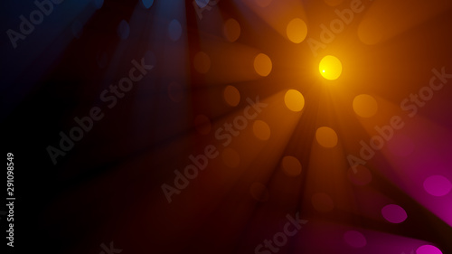 volumetric colorful light rays in smoke background