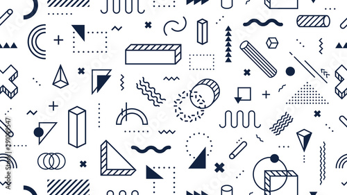 Abstract geometric shapes seamless pattern. Trendy memphis style, funky 80s memphis style design. geometric 90s funky pop poster or invitation card background vector illustration