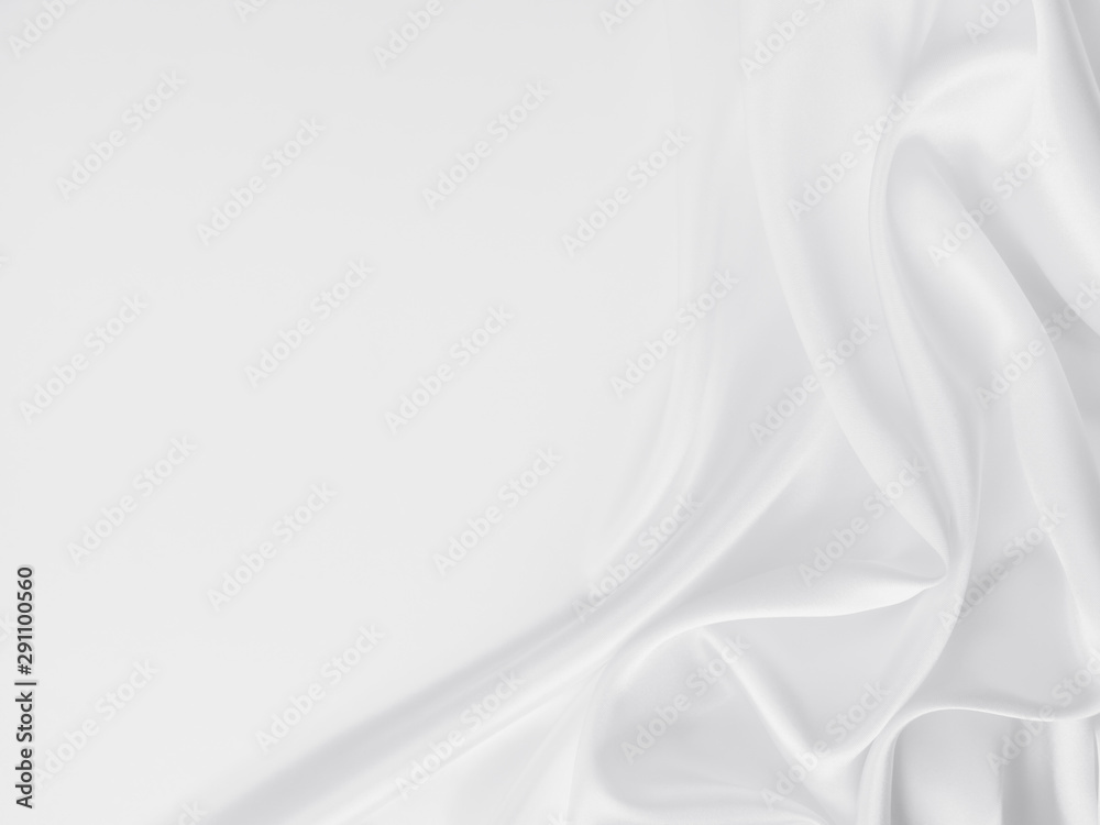 Beautiful smooth elegant wavy white satin silk luxury cloth fabric texture, abstract background design. Copy space. Wedding, engagement concept.
