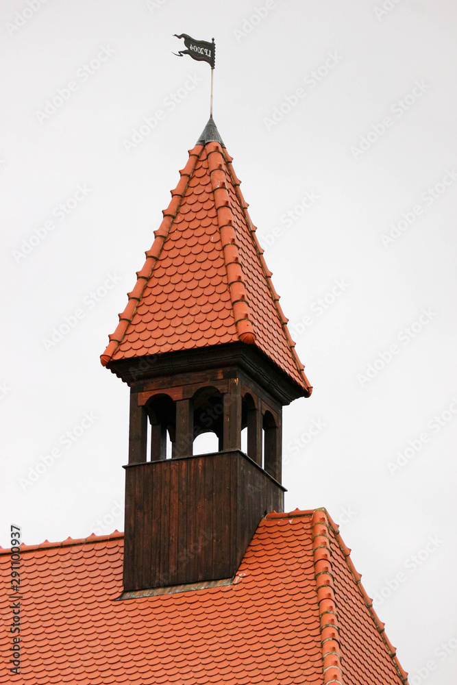 roof of a old medieval castle Veveri, Czech republic with small wooden tower