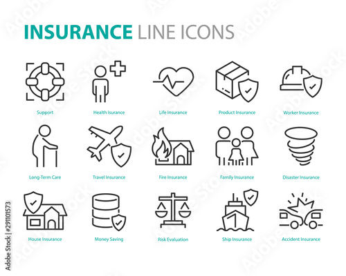 set of insurance icons, protect, service, emergency, care, support