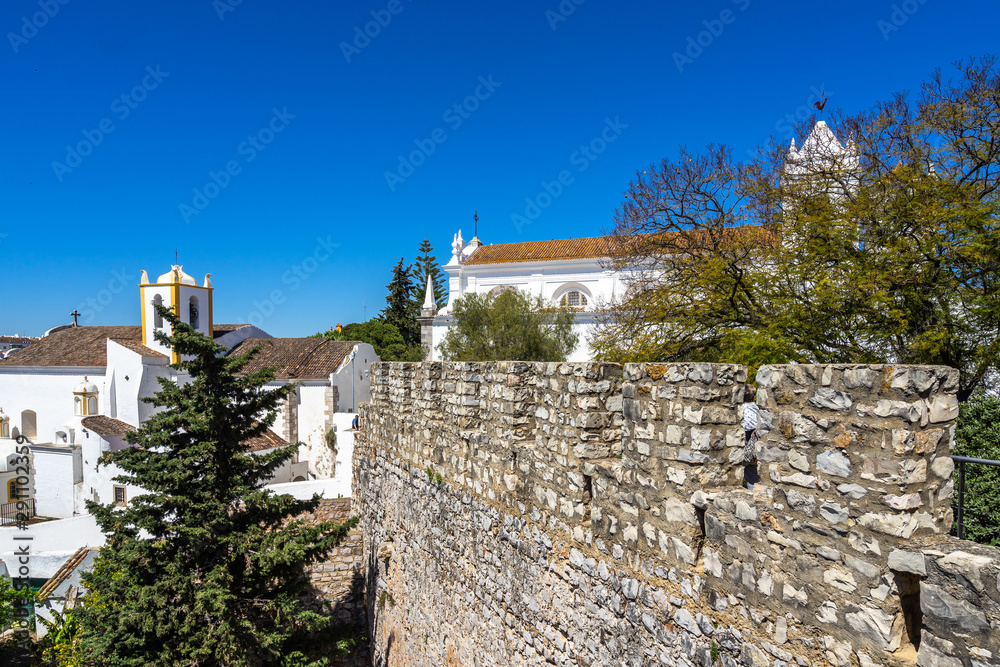 From the battlements of Tavira Castle (Castelo de Tavira) there is a stunning panoramic view of the town of Tavira, Algarve, Portugal