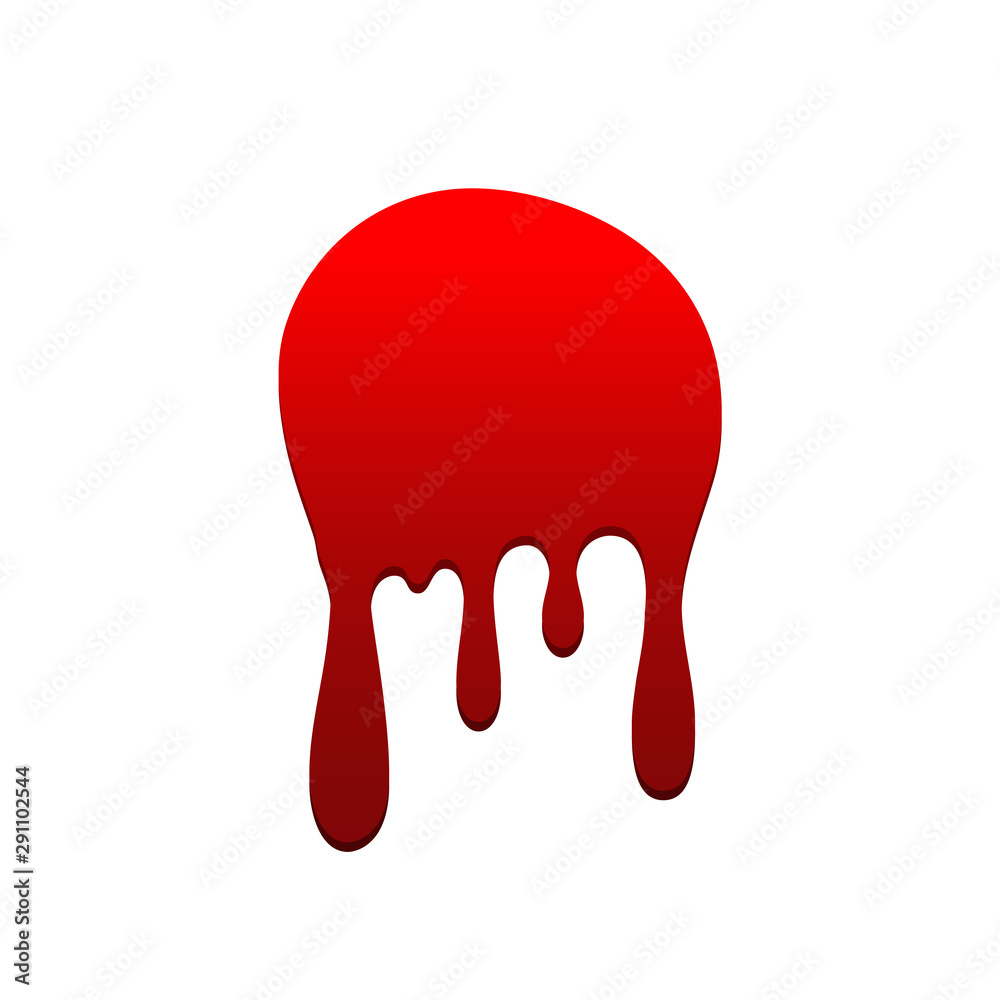 Blood drip. Drop blood isloated white background. Happy Halloween decoration design. Red splatter stain, splash spot, horror blot. Bleeding bloodstain scare texture. Liquid paint. Vector illustraton