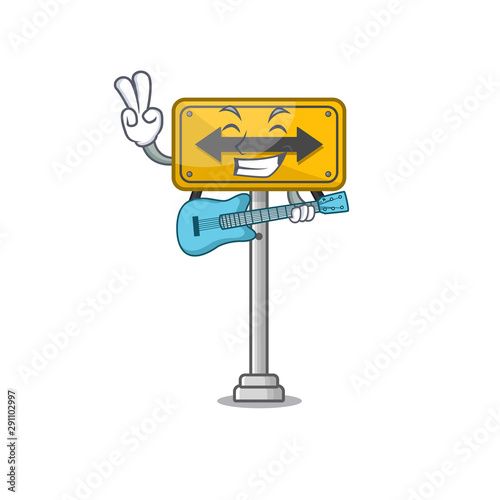 With guitar pass on either side the cartoon