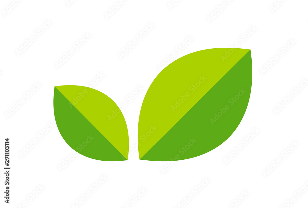 Logo with leaves, Green Foliage Icon in a minimalist style. Vector illustration for eco natural product isolated on white background. Tea sign for website or store. - obrazy, fototapety, plakaty 