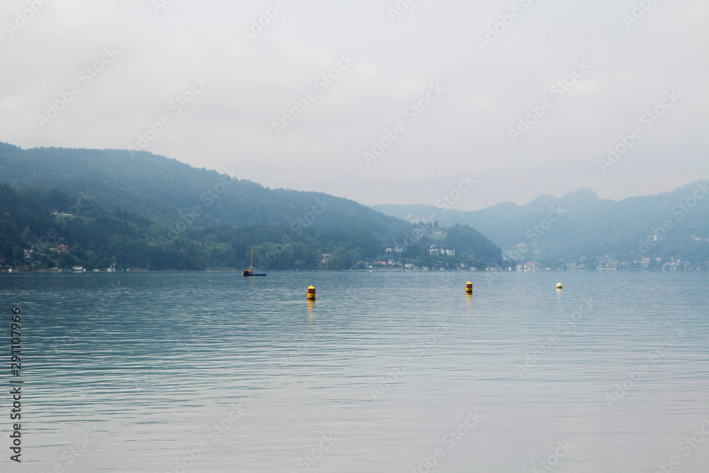 Panorama of Worthersee from promenade in Portschach, Austria