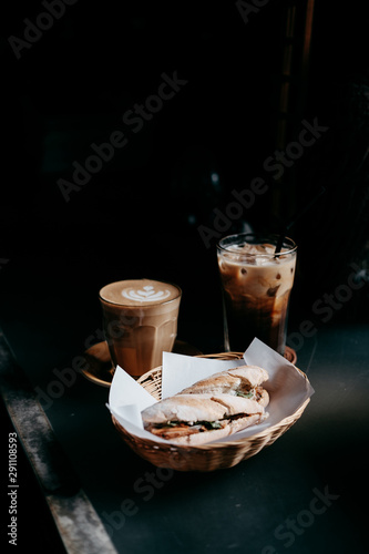  coffee and sandwich on the table