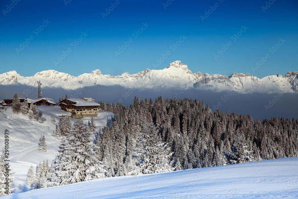 Winter landscape in french Alps. 